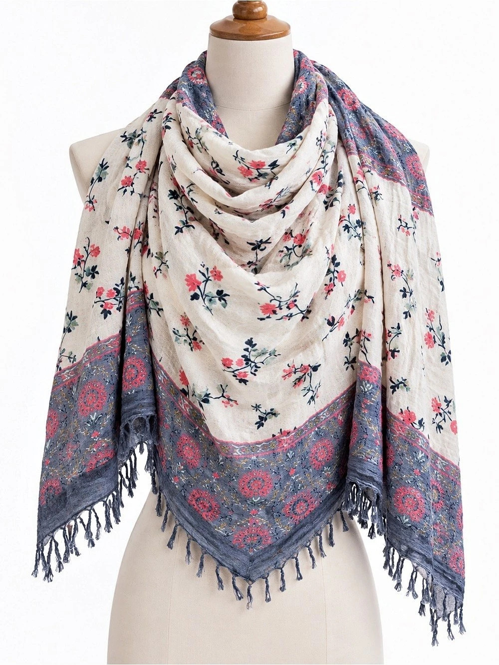 Caslon Linen Blend Floral Fringe Scarf Wrap Oversized